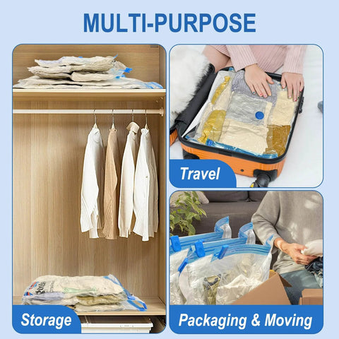 Vacuum Storage Bags with Hand Pump 20 Pack Space Saver Vacuum Seal Bags for Clothing Travel Luggage Blankets Comforters in use