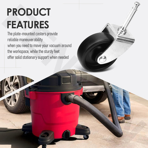 4 Pack Black Caster And Foot Replacement For Wet Dry Vacuum CMXEVCVVJF910 Dir08p05438 installed on red vacuum