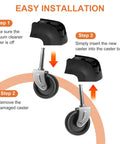 Easy installation steps for 4 Pcs Wet Dry Vacuum Caster Wheels Replacement Set for vacuum cleaners.