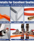 Details of 1.5 Gallon Acrylic Vacuum Chamber For Resin Degassing Kit showing rubber ring, edge fit, brass fitting, vacuum port, hose port, muffler end.