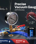 Precise vacuum gauge with air intake and exhaust switch on 1.5 Gallon Stainless Steel Vacuum Chamber With Pump Degassing Kit for moisture removal