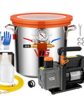 Pro Grade 3 Gallon Vacuum Chamber Kit With 4.5 CFM One Third HP Vacuum Pump in 304 stainless steel, includes hose, silencers, gloves, gauge, installation tools