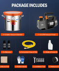 Package includes Pro Grade 3 Gallon Vacuum Chamber Kit With 4.5 CFM One Third HP Vacuum Pump In 304 Stainless Steel for crafts.