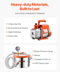 Degassing Vacuum Chamber Kit With 1.5 Gallon Stainless Steel Chamber And 3.5 CFM Pump; components labeled and described