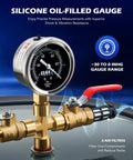 Orion Motor Tech vacuum gauge with brass valve manifold and red lever, front view
