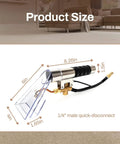 Extractor Wand And Cleaning Head For Vacuum Cleaners With Sealed Spray Design, shown with dimensions, stainless steel body