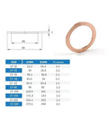 Vacuum Sealing Copper Gasket Ring For Flange Pipe Fitting, Compatible With CF16 Through CF250 Vacuum Flange Systems, diagram and sizes