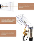Close-up of extractor wand and cleaning head for vacuum cleaners with sealed spray design, brass valve, and stainless-steel nozzle.
