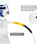 Lab Vacuum Filtration Pump tubing connections for 4mm, 5mm, and 6mm sizes in use, ideal for quick setup in US laboratories.