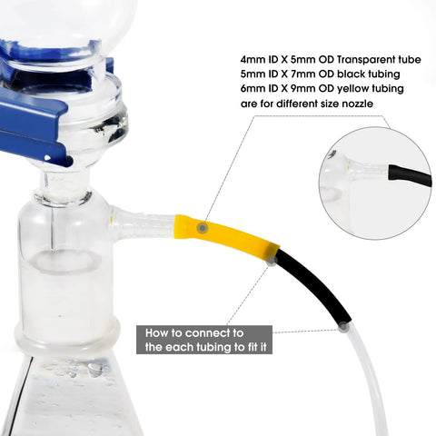 Lab Vacuum Filtration Pump tubing connections for 4mm, 5mm, and 6mm sizes in use, ideal for quick setup in US laboratories.