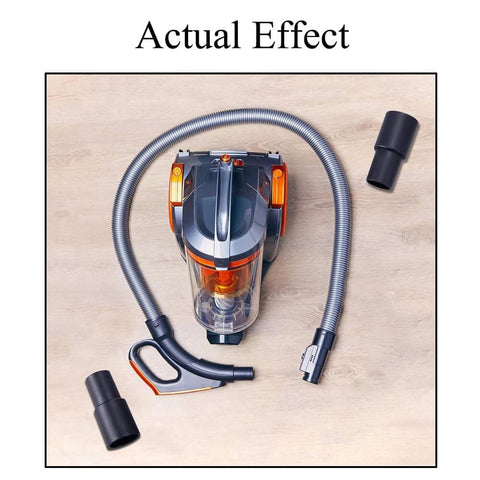 Two Piece Universal Vacuum Hose Adapter Kit That Really Works With Reducer Attachments shown with vacuum and hose setup
