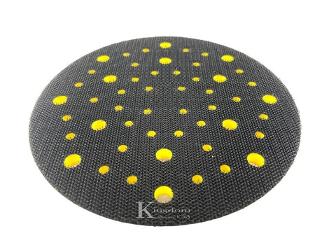 Pro Net Grip Faced Vacuum Pad for 6 Inch Sander Discs with hook and loop backing, showing black and yellow multi-hole design