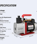 Beast 5 CFM Vacuum Pump With Half HP All Copper Motor for HVAC R12 R22 R134a R410a 110V 60Hz with specifications label