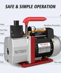 Beast 5 CFM Vacuum Pump With Half HP All Copper Motor For HVAC R12 R22 R134a R410a 110V 60Hz shown with labeled parts