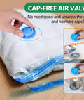 Portable Electric Vacuum Pump For Storage Bags And Compression Clothing Fast Air Removal Space Saver For Travel And Home Use Replaces Hand Pump No Fuss Easy To Use Lightweight Durable Quiet Operation Ideal For Vacuum Packing By ZPP showing cap-free air valve on storage bag