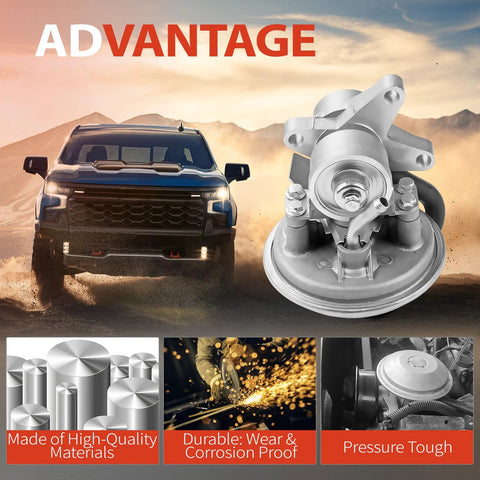 Image of Beefed Up Vacuum Pump Replacement For Chevrolet Tahoe Express with truck, highlights of materials and durability features.