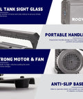 Heavy Duty 14 CFM Vacuum Pump features: oil tank sight glass, portable handle, strong motor and fan, anti-slip base for HVAC systems