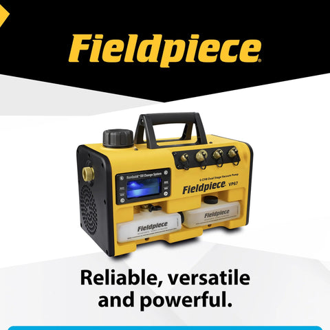 Fieldpiece VP67 portable HVAC vacuum pump with durable design.