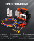 All In One Vacuum Pump And Gauge Kit For Auto HVAC Systems With Half HP Two Stage Vacuum Pump 5 CFM Deep Vacuum 15 Micron