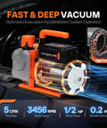 All In One Vacuum Pump And Gauge Kit For Auto HVAC Systems With Half HP Two Stage Vacuum Pump 5 CFM Deep Vacuum 15 Micron