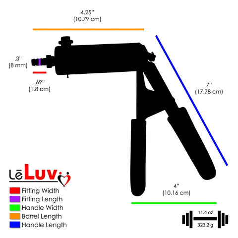 Ultima Brass Vacuum Pump Handle With Gauge Installed, outline with dimensions and ergonomic black silicone grips shown.