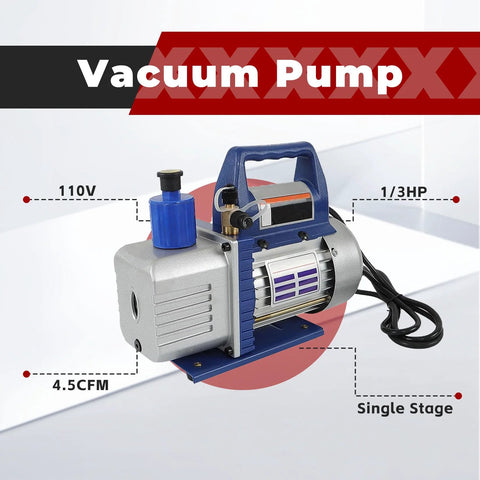 Heavy Duty Vacuum Pump For HVAC Systems 110V 4.5 CFM Single Stage One Third HP For R134a R12 R22 R502; aluminum shell and base design