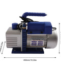 Side view of Heavy Duty Vacuum Pump And Manifold Gauge Set For AC Refrigeration Kit 110V 180W One Quarter HP with dimensions.