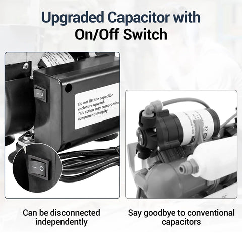 Oil Free Vacuum Pump 50 L Per Minute For Lab Electronics showing upgraded capacitor with on/off switch