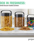 Compact Vacuum Seal Canisters with Twin Valve Airtight Lids, BPA Free, Short Set Of 3 In Assorted Sizes For Coffee, Tea And Snacks