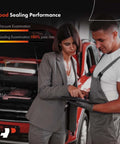 Mechanic and customer discussing Premium Plug N Play Vacuum Pump Replacement For Volkswagen And Audi Vehicles beside a red car.