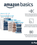 Vacuum Storage Bags For Clothes With Hand Pump, Space Saving Jumbo Compression Bags Set Of Six, Heavy Duty And Stackable