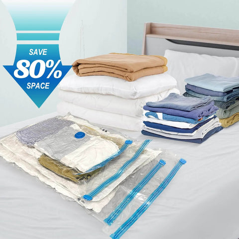 Vacuum Storage Bags with Hand Pump 20 Pack Space Saver Vacuum Seal Bags for Clothing Travel Luggage Blankets Comforters on bed