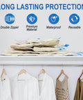 Vacuum Storage Bags with Hand Pump 20 Pack Space Saver Vacuum Seal Bags for Clothing Travel Luggage Blankets Comforters shown in closet