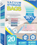 Vacuum Storage Bags with Hand Pump 20 Pack Space Saver Vacuum Seal Bags for Clothing Travel Luggage Blankets Comforters box packaging