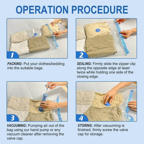 Operation procedure for Vacuum Storage Bags with Hand Pump 20 Pack Space Saver Vacuum Seal Bags
