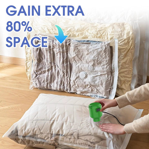 Using Portable 5000Pa Vacuum Storage Pump for Fast Compression of Comforters by Morecoo On The Go, gaining 80% space