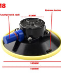 Side view of 6 Inch Vacuum Suction Cup With Beefy Heavy Duty Aluminum Base And Hand Pump, showing measurements and release button.