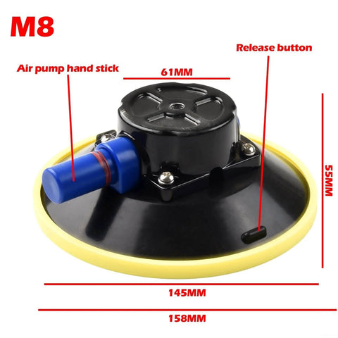 Side view of 6 Inch Vacuum Suction Cup With Beefy Heavy Duty Aluminum Base And Hand Pump, showing measurements and release button.