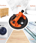 Heavy Duty Vacuum Suction Cup Lifter For Glass And Large Appliances Like Air Conditioners Refrigerators And Washing Machines With Pressure Gauge Delivers Secure Grip On Smooth Nonporous Surfaces For Safe Easy Lifting And Moving, image showing suction cup on various surfaces.