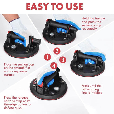 Instructions using Heavy Duty Vacuum Suction Cup Lifter For Glass And Large Appliances With Pressure Gauge