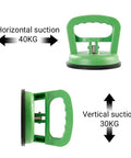 Heavy Duty Vacuum Suction Cup Lifter 4.5 Inch With Dual Locking Handles Gripper, shown with horizontal and vertical capacity details