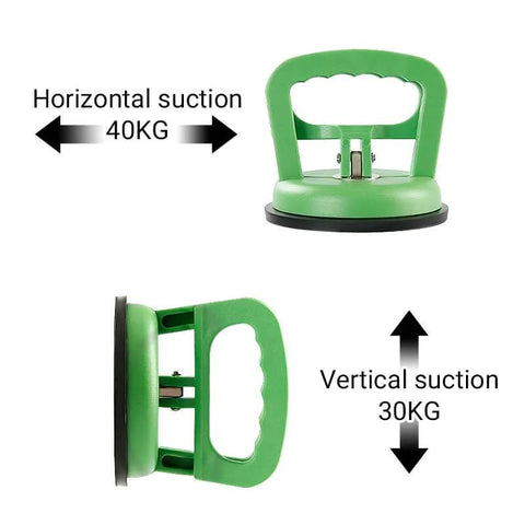 Heavy Duty Vacuum Suction Cup Lifter 4.5 Inch With Dual Locking Handles Gripper, shown with horizontal and vertical capacity details