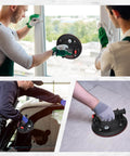 Heavy Duty Vacuum Suction Cup Lifter For Glass And Large Appliances With Pressure Gauge in use on window and smooth surfaces