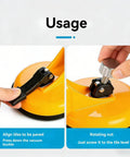 Close-up of orange Adjustable Height Countertop Leveler Pro with vacuum suction grip and rotating nut for precise stone leveling