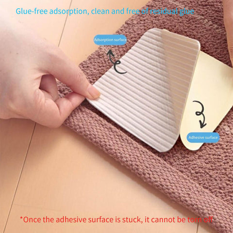 Person applying 4-Piece Vacuum Tech Rug Pad Grippers For Hardwood Floors And Under Rugs Tape on a carpet surface