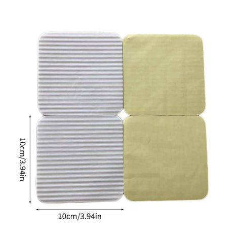 Four multicolor 10cm by 10cm rug pad grippers showing front and back, 4-Piece Vacuum Tech Rug Pad Grippers For Hardwood Floors And Under Rugs Tape Keep Your Rugs In Place And Corners Flat Washable And Reusable Adhesive For Non Carpet Surfaces