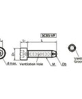 Technical diagram of ✝️ SCBS-M6-40-VF NBK Clamping Cap Vacuum Vented Screws - flat ball for Vacuum Devices, showing dimensions and ventilation