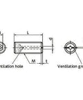 Technical drawing of ✝️ SVTS-M4-20 NBK Hex Socket Set Vacuum Vented Screws - Ventilation Hole 20-Pack - Made in Japan