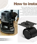 40 Mm Wheel And Plate Assembly For Vacuum D4 D4C SE E E2 Series Dollie Cart Castor Wheels With One And A Half Inch Wheel Diameter Black Durable Construction To Extend Service Life 4 Pack Replacement Parts displayed with vacuum installation instructions.