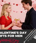 Couple exchanging gifts with a Five Piece Telescoping Magnetic Pickup Set, promoting Valentine's Day gifts for men.
